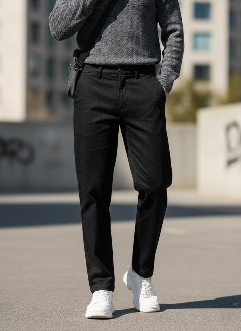 Urbano Fashion Men's Black Cotton Slim Fit Casual Chinos Trousers - Image 1